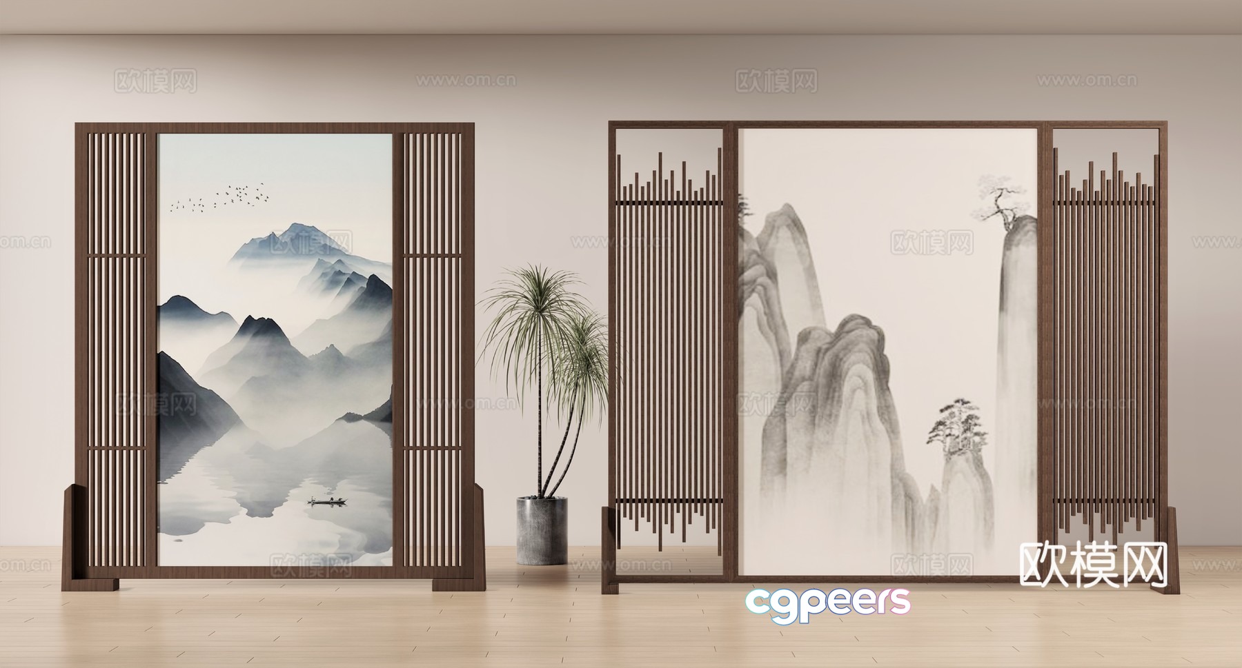 New Chinese style screen landscape screen 3D model New Chinese style screen landscape screen 3D model