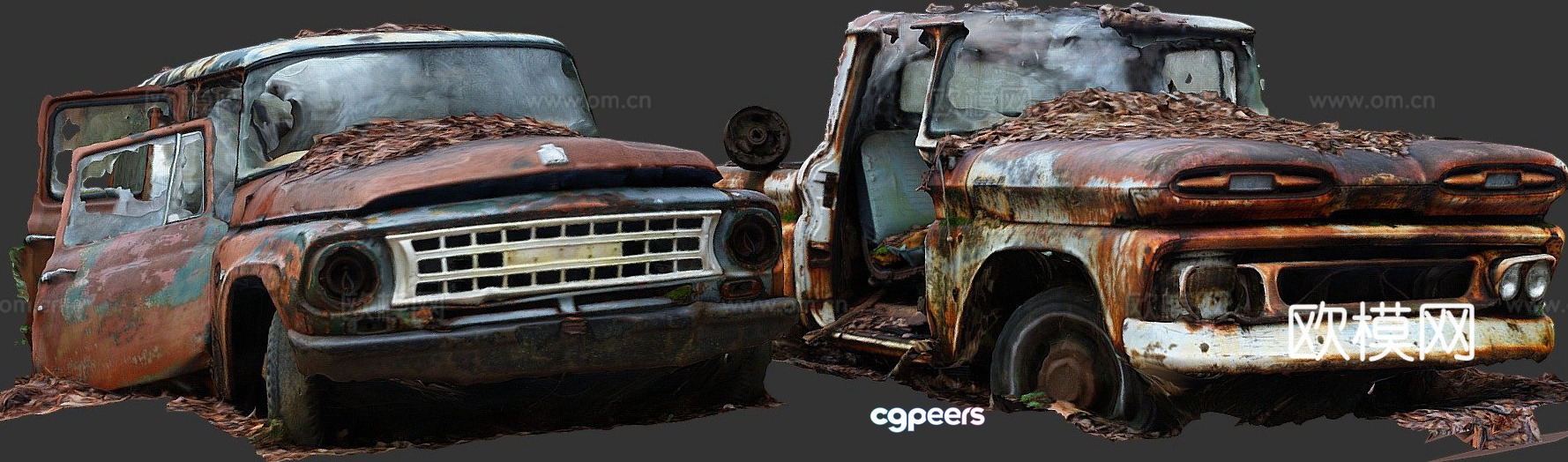 Two abandoned trucks 3d model Two abandoned trucks 3d model
