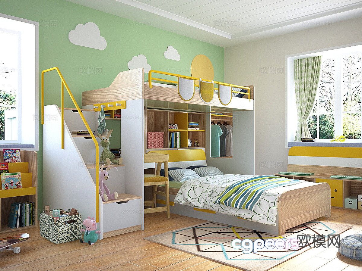 Modern children’s bed bunk bed 3d model Modern children’s bed bunk bed 3d model