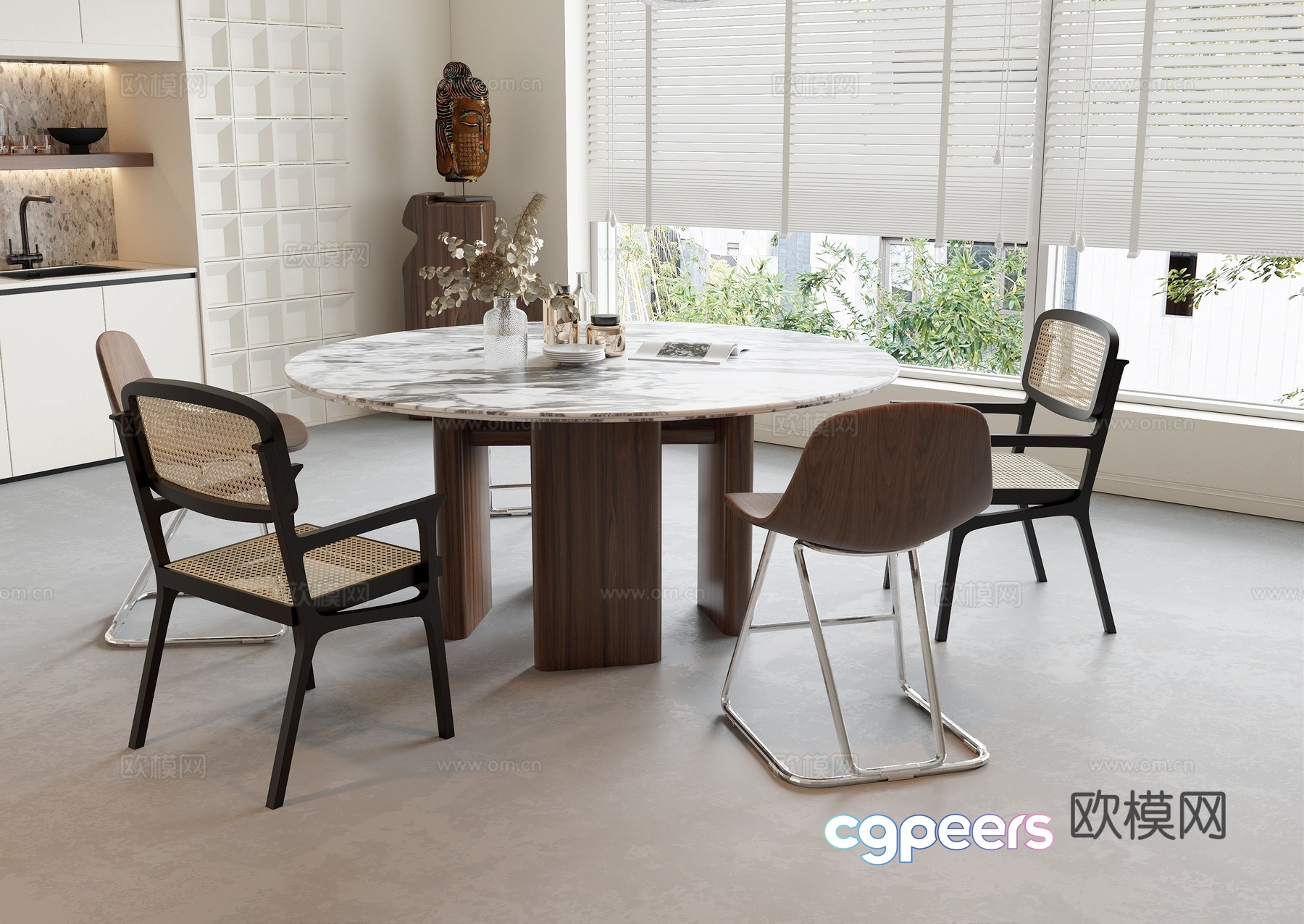 Silent dining table chair round dining table 3D model Silent dining table chair round dining table 3D model