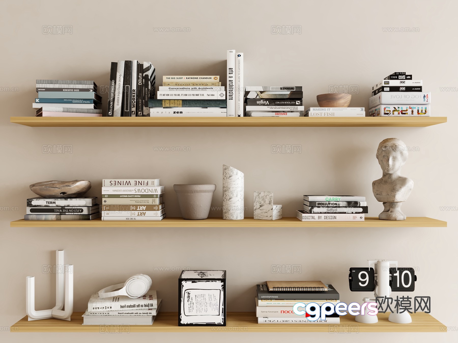 Modern decorations ornaments books alarm clock 3d model Modern decorations ornaments books alarm clock 3d model