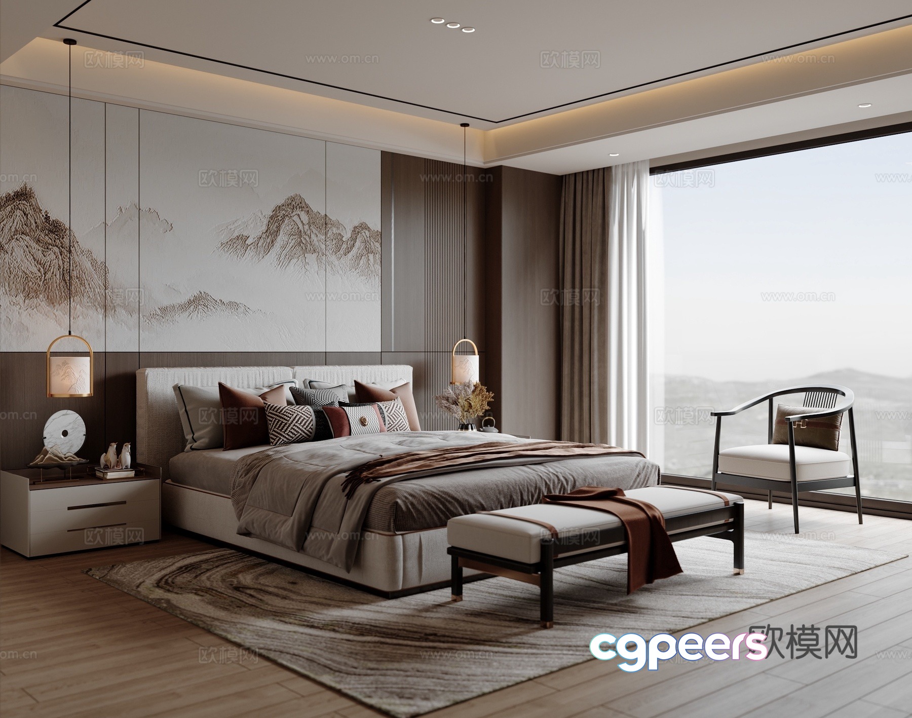New Chinese style bedroom master bedroom 3d model New Chinese style bedroom master bedroom 3d model