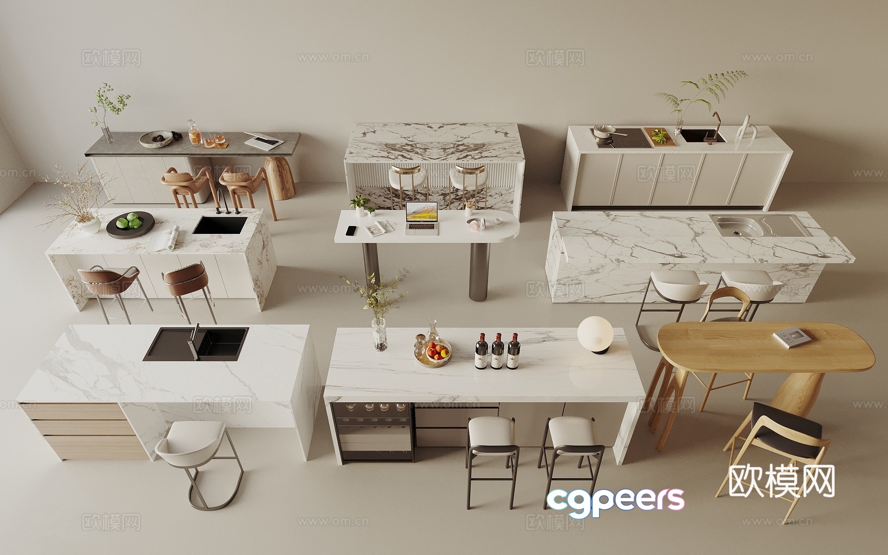Modern bar counter bar chair island table 3d model Modern bar counter bar chair island table 3d model