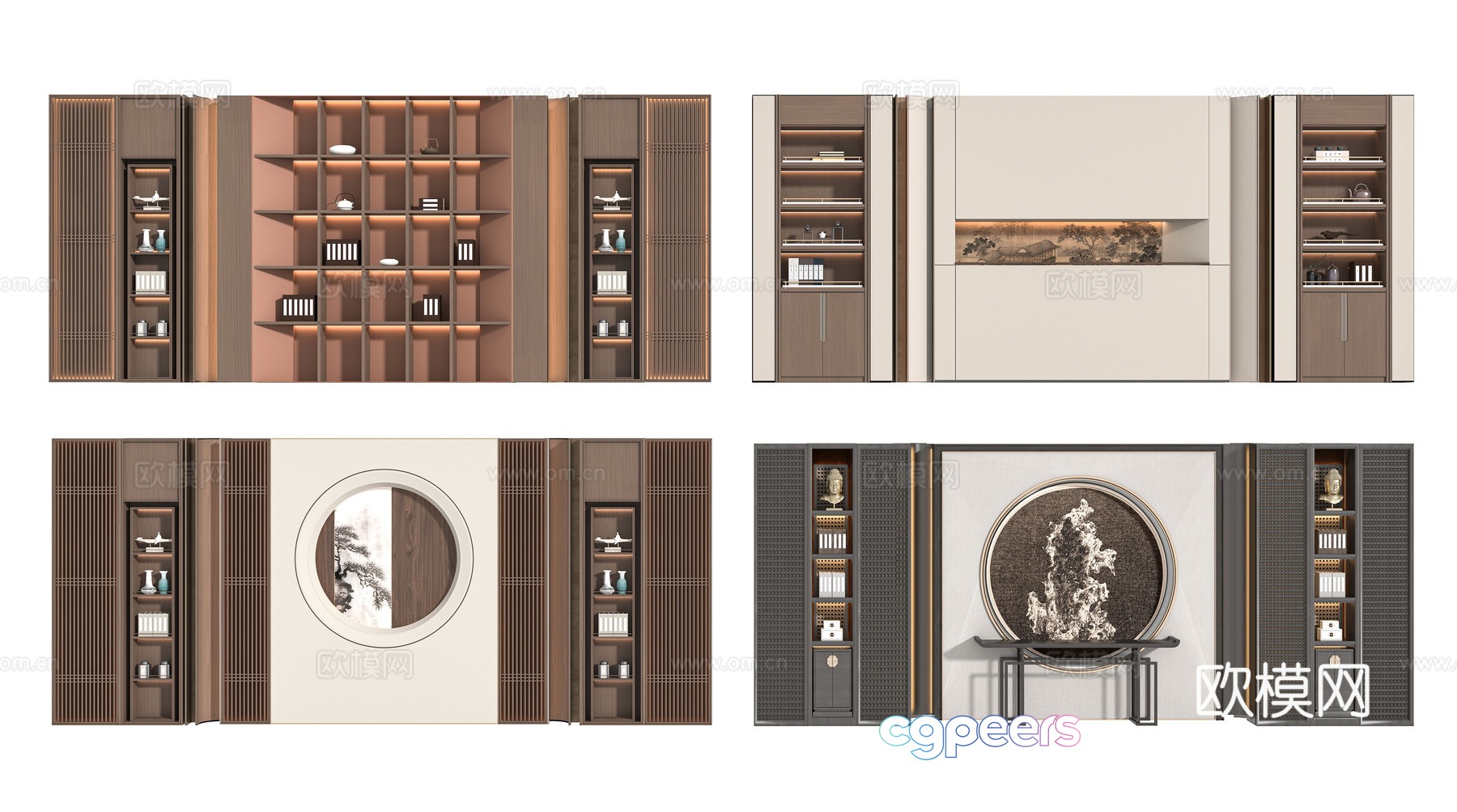 New Chinese style background wall 3D model New Chinese style background wall 3D model