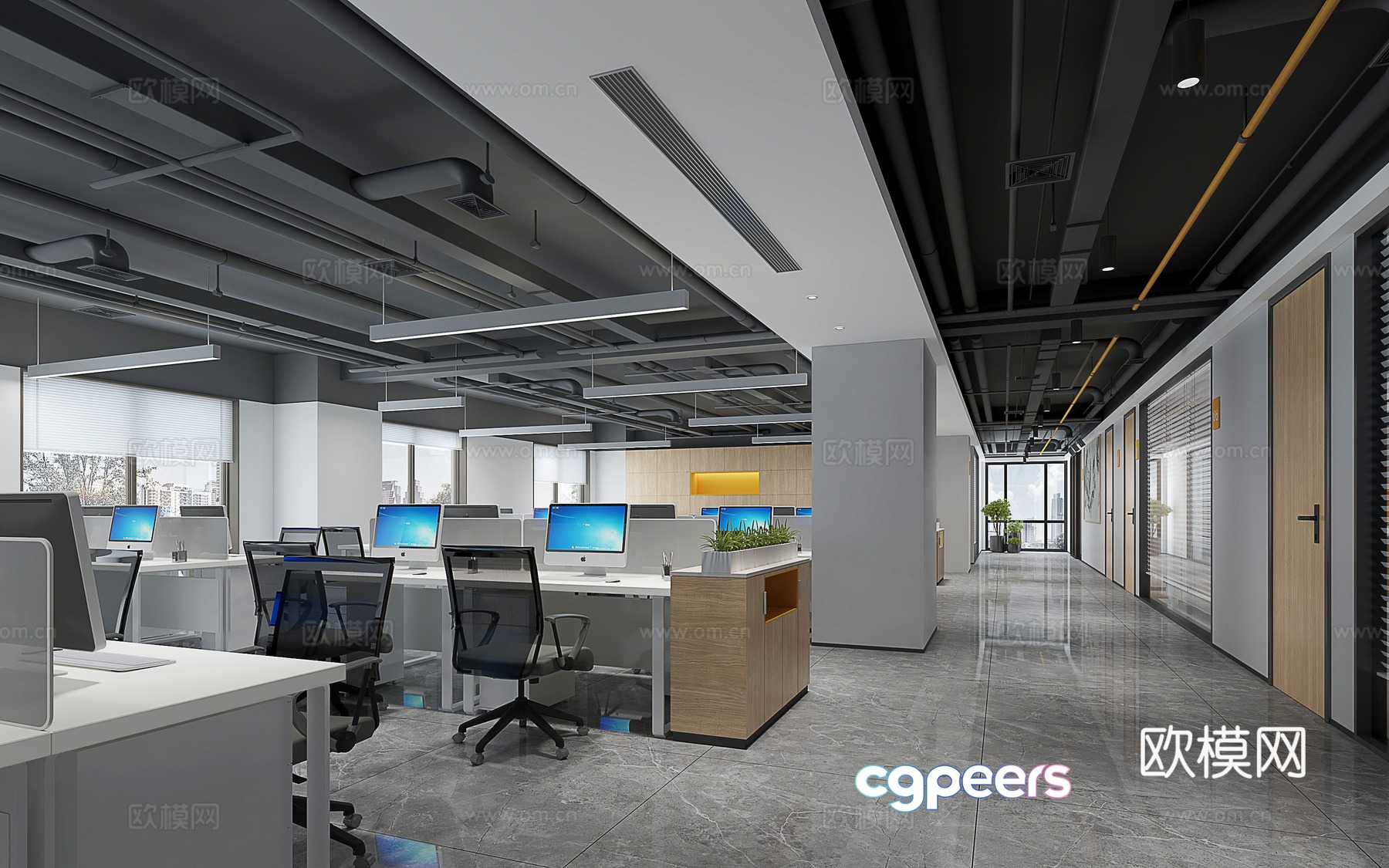 Modern open office area 3d model Modern open office area 3d model