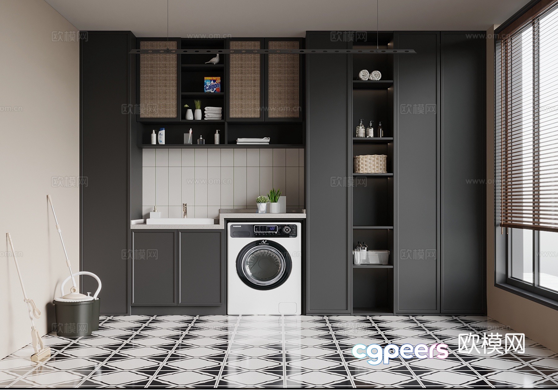 French washing machine cabinet clothes drying rack 3d model French washing machine cabinet clothes drying rack 3d model