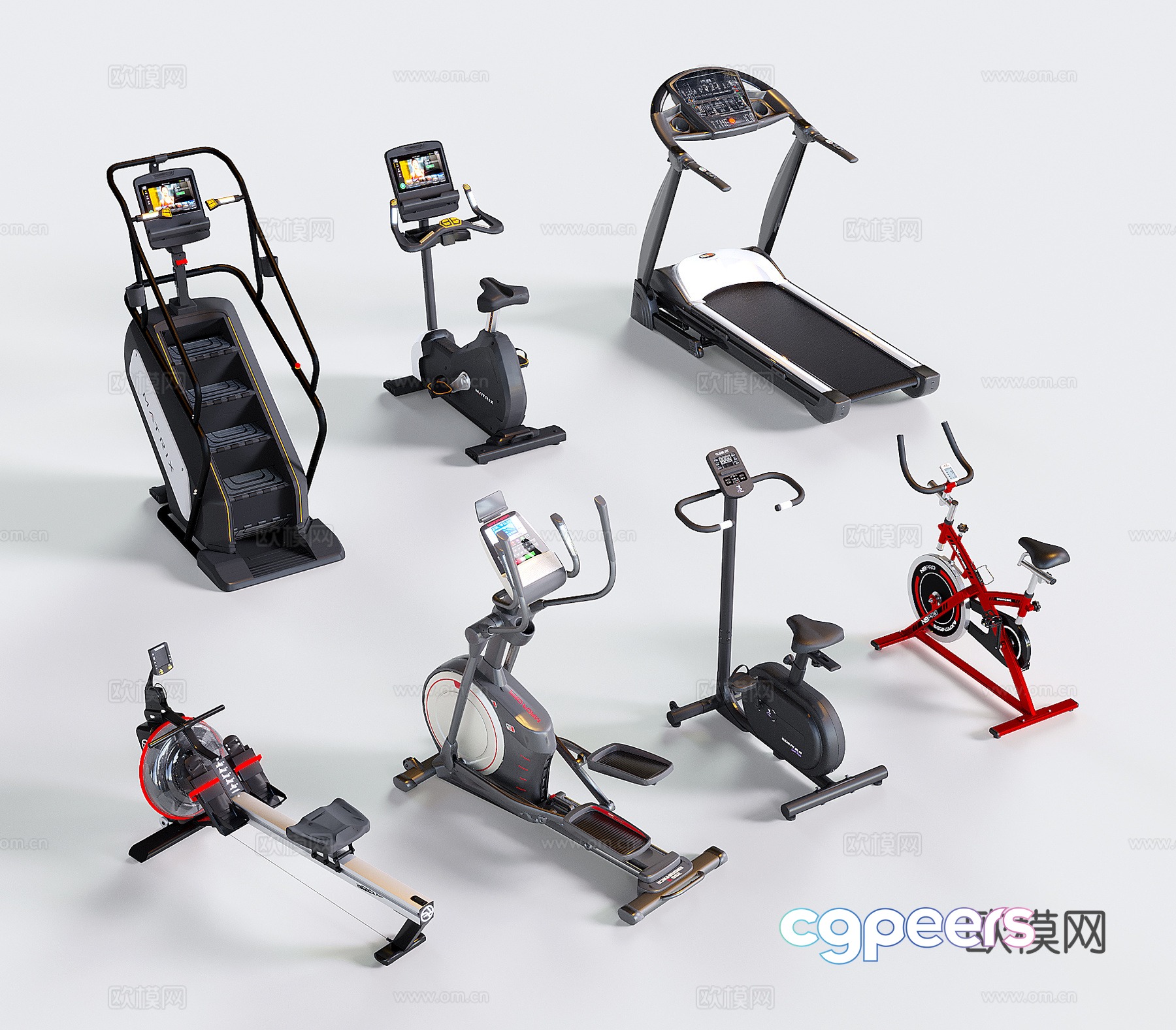 Modern fitness equipment treadmill bicycle stepper 3d model Modern fitness equipment treadmill bicycle stepper 3d model