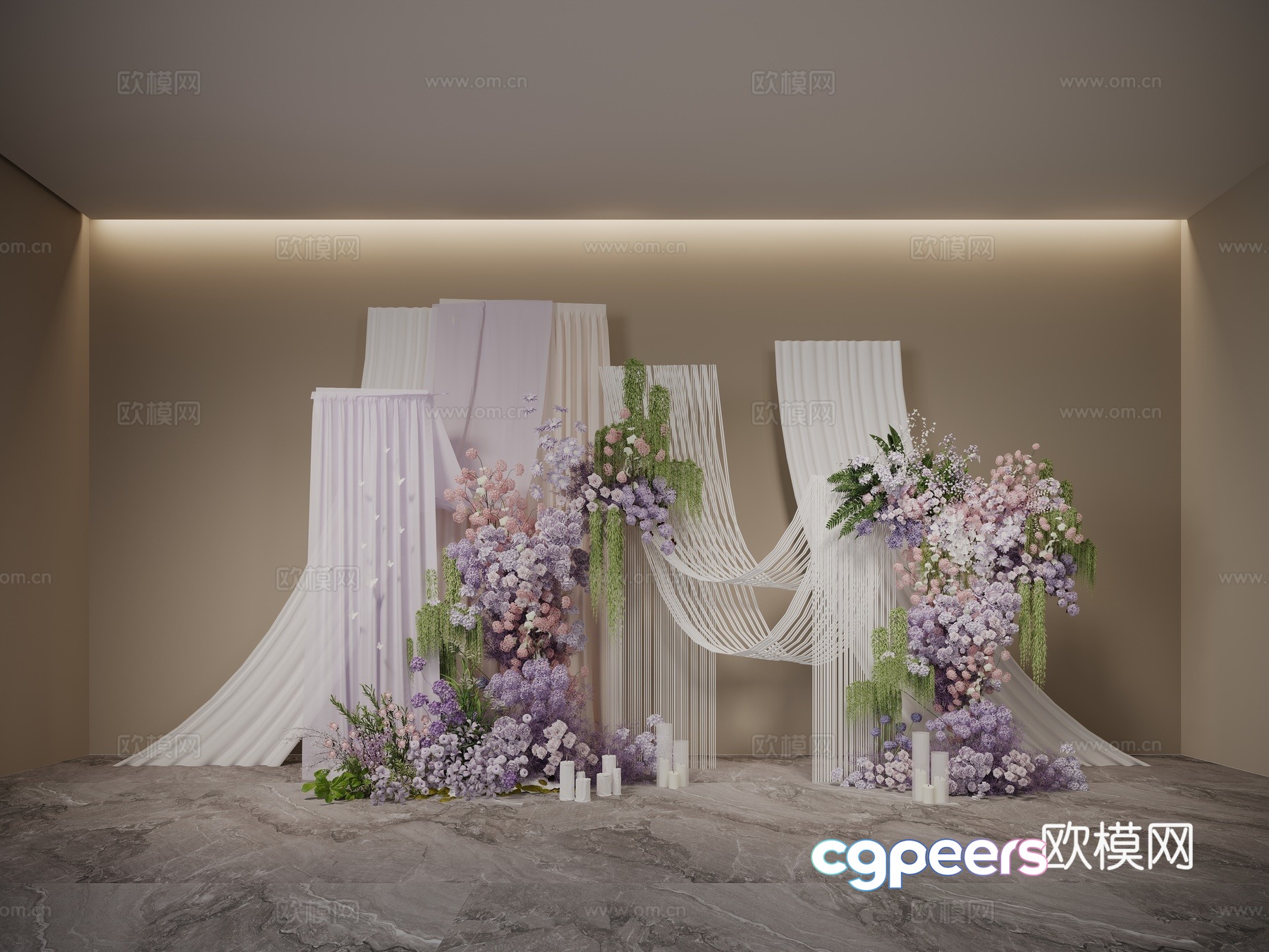 Pink and purple display floral display hydrangea curtain 3D model Pink and purple display floral display hydrangea curtain 3D model