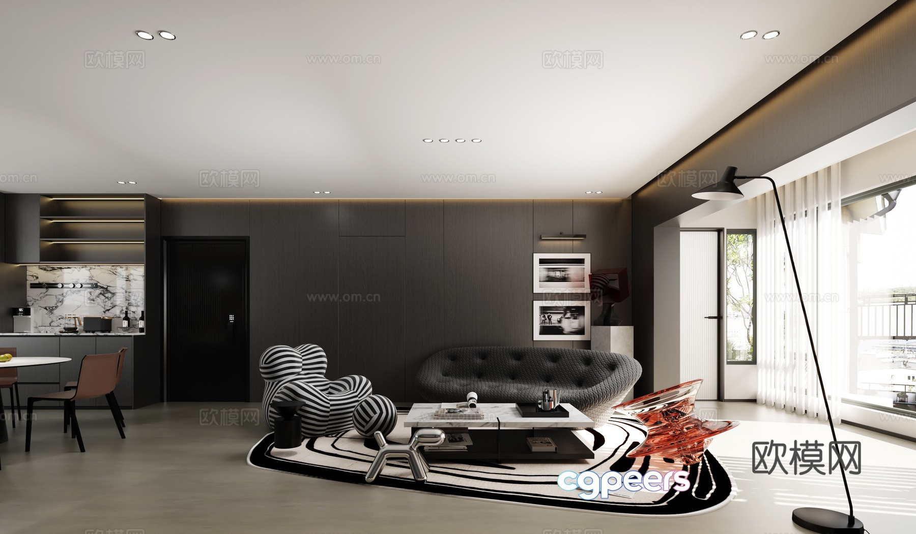 Black and white gray guest restaurant 3d model Black and white gray guest restaurant 3d model