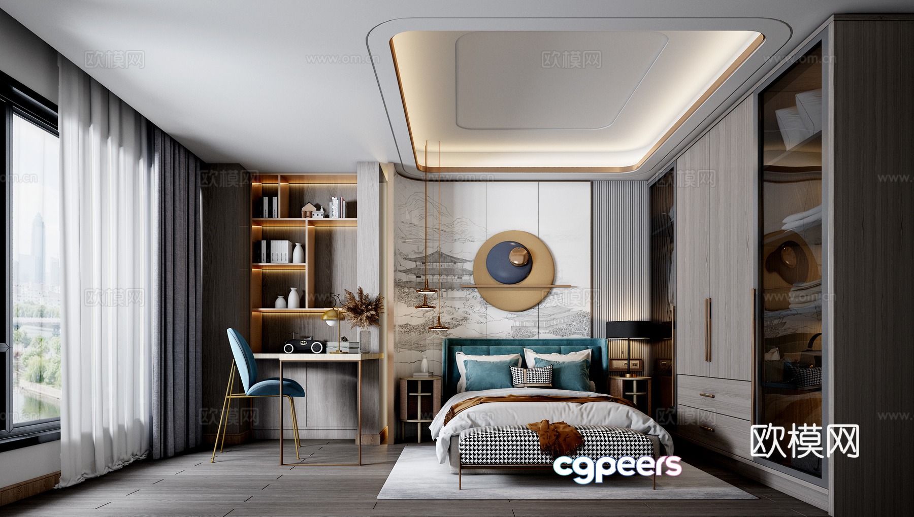 New Chinese style bedroom master bedroom 3d model New Chinese style bedroom master bedroom 3d model