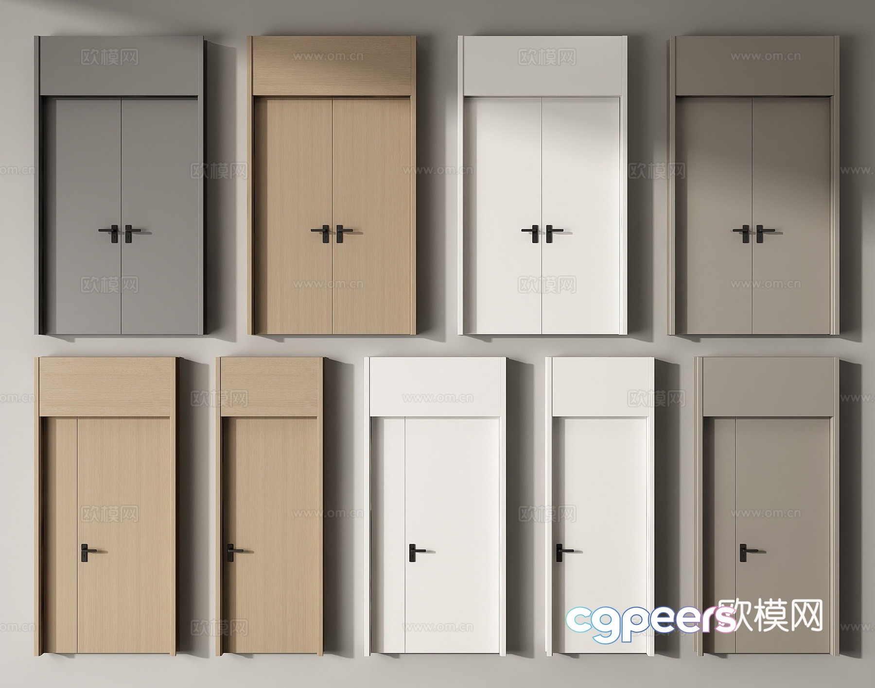 Modern double door single door double door double door 3d model Modern double door single door double door double door 3d model