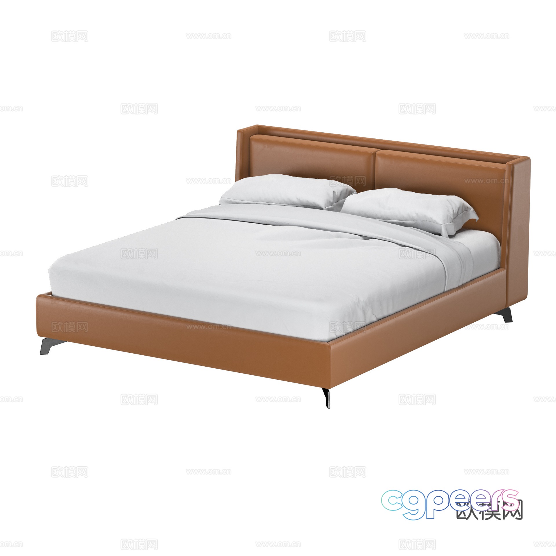 Modern leather double bed 3d model Modern leather double bed 3d model