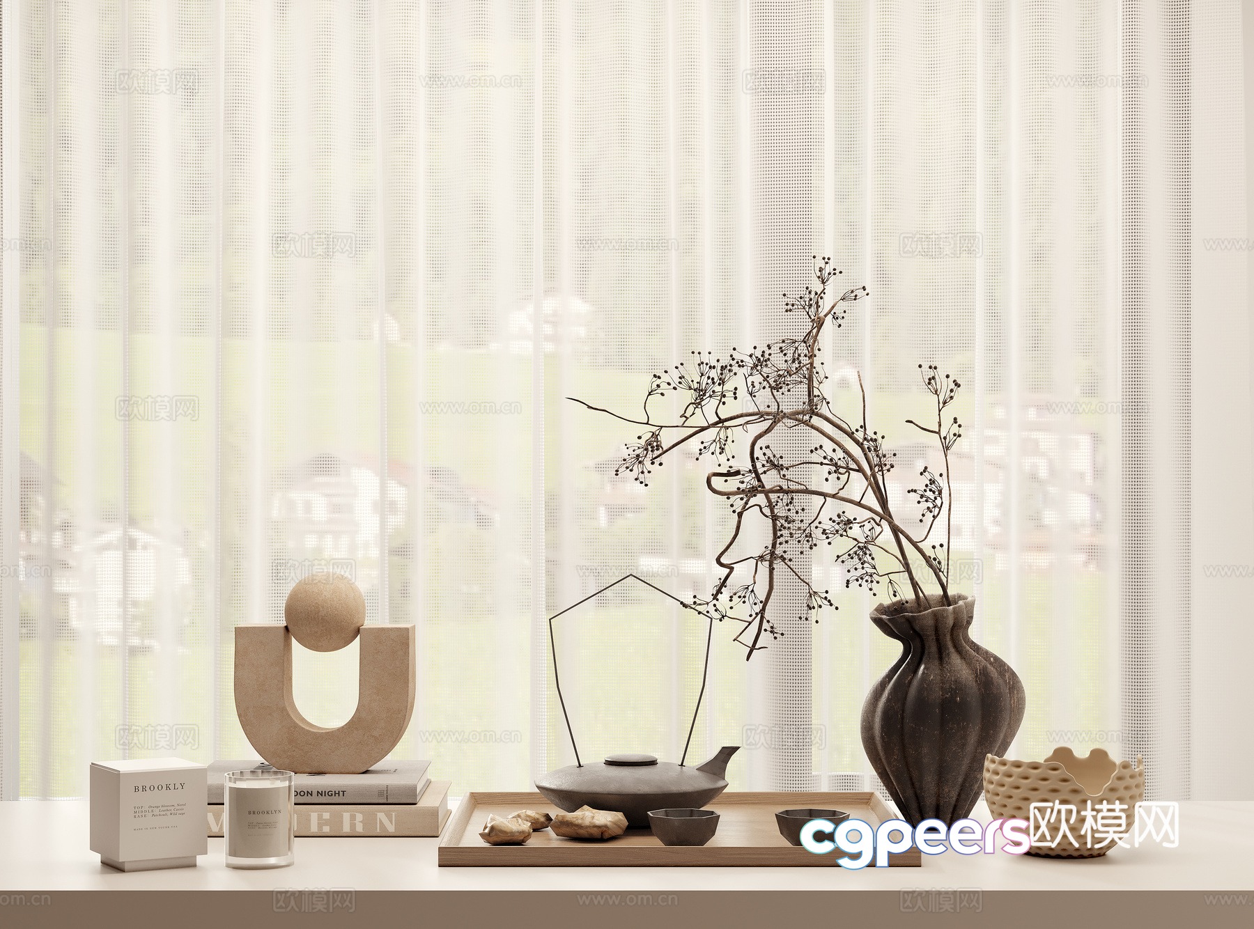 Wabi-sabi tableware vase books 3d model Wabi-sabi tableware vase books 3d model