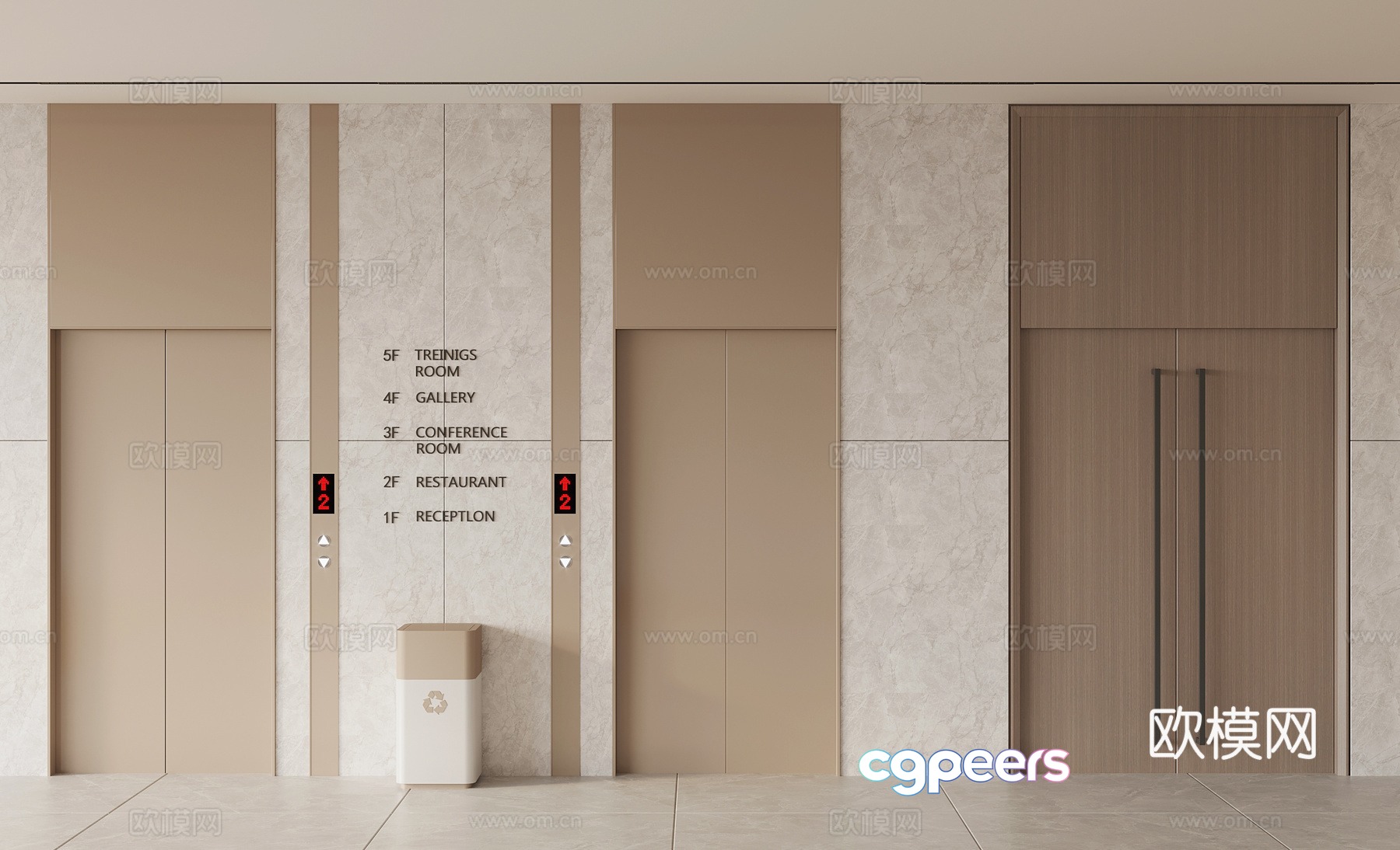 Modern elevator hall 3d model Modern elevator hall 3d model