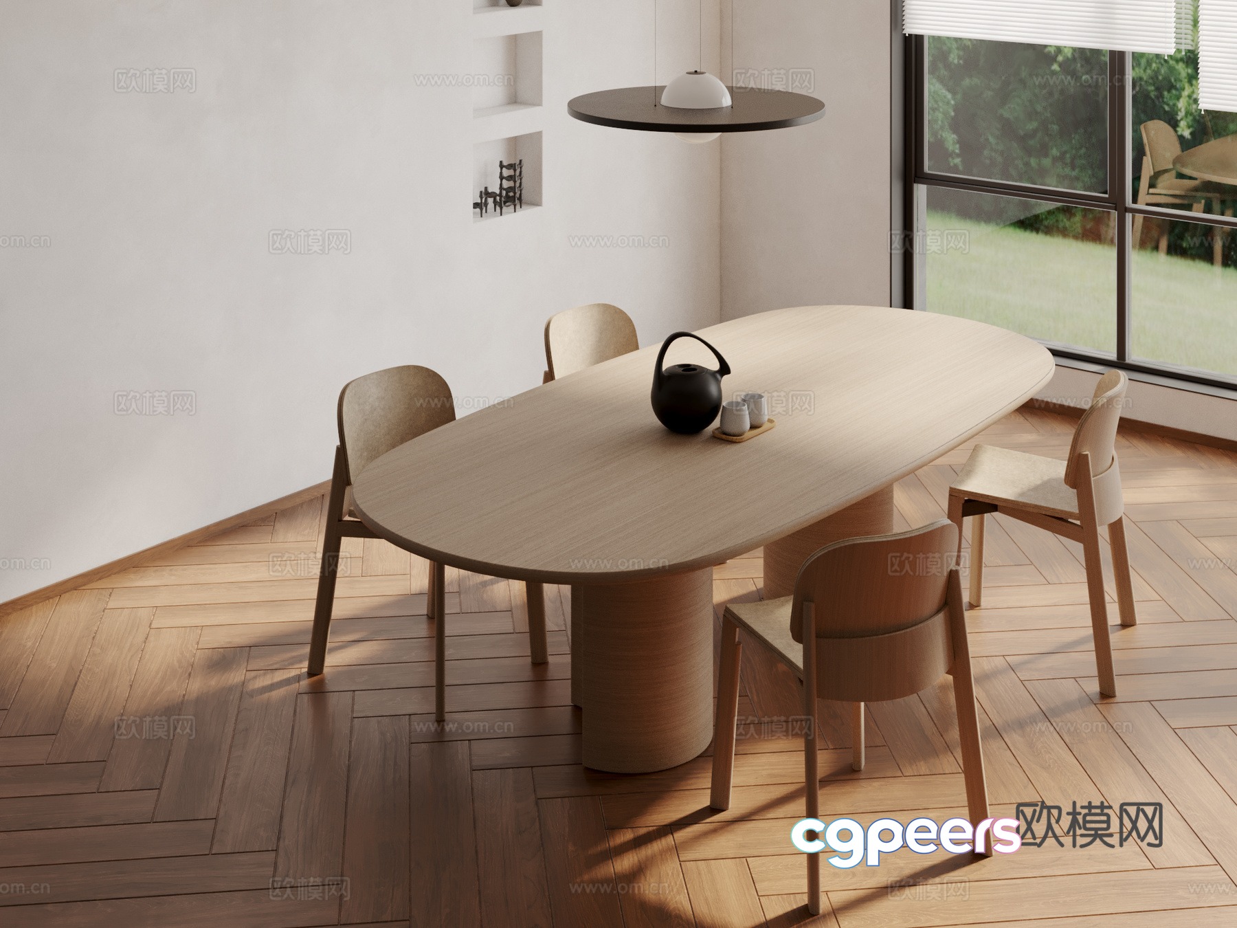 3D model of log style dining table and chairs 3D model of log style dining table and chairs