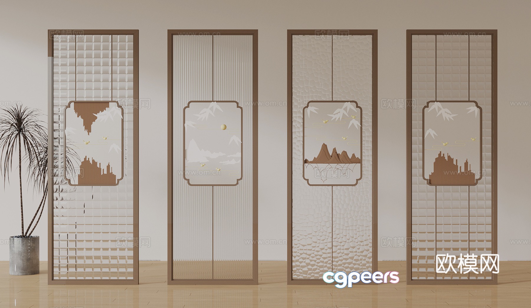 New Chinese style glass partition 3D model New Chinese style glass partition 3D model