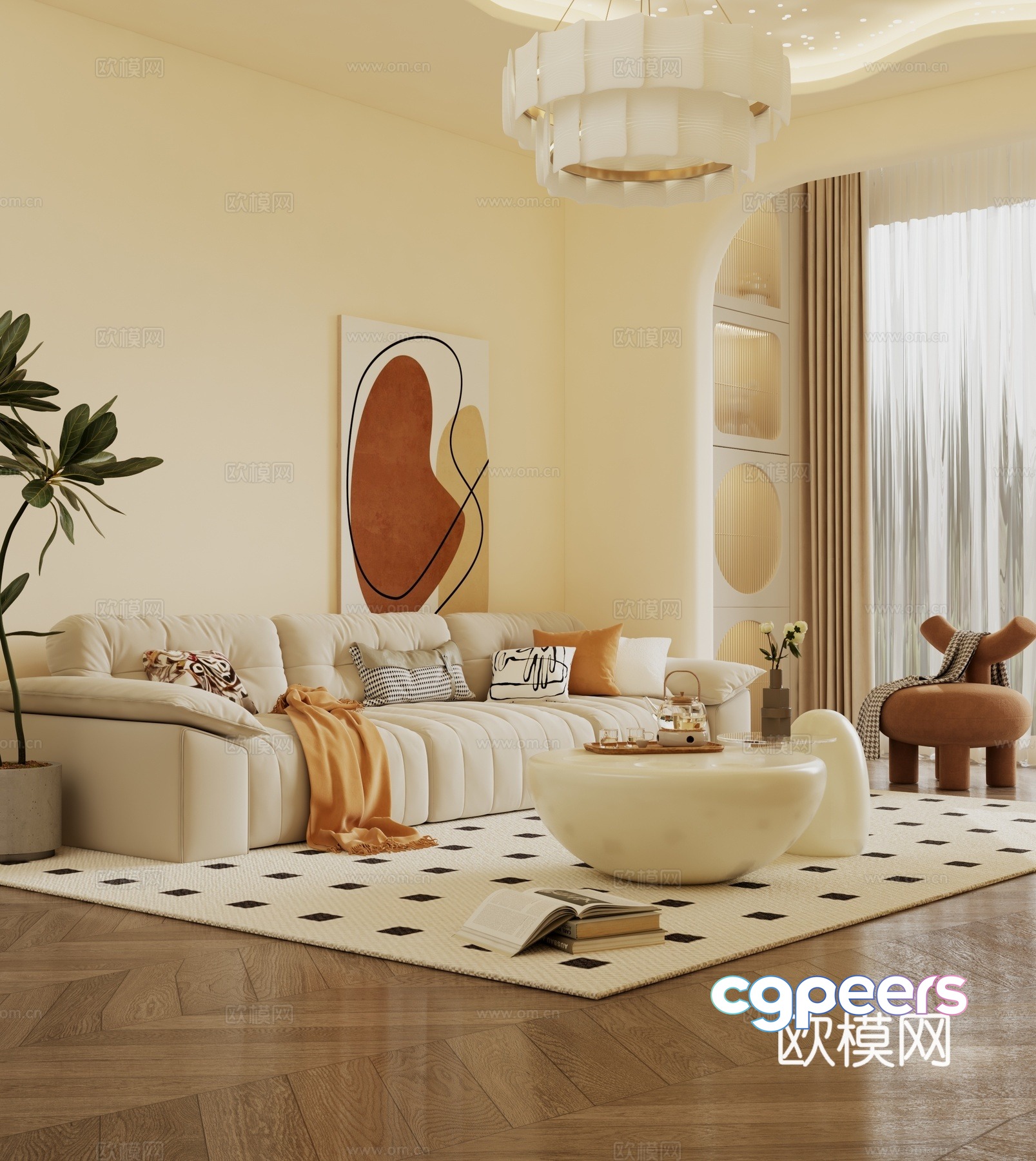 Cream style modular sofa 3d model Cream style modular sofa 3d model