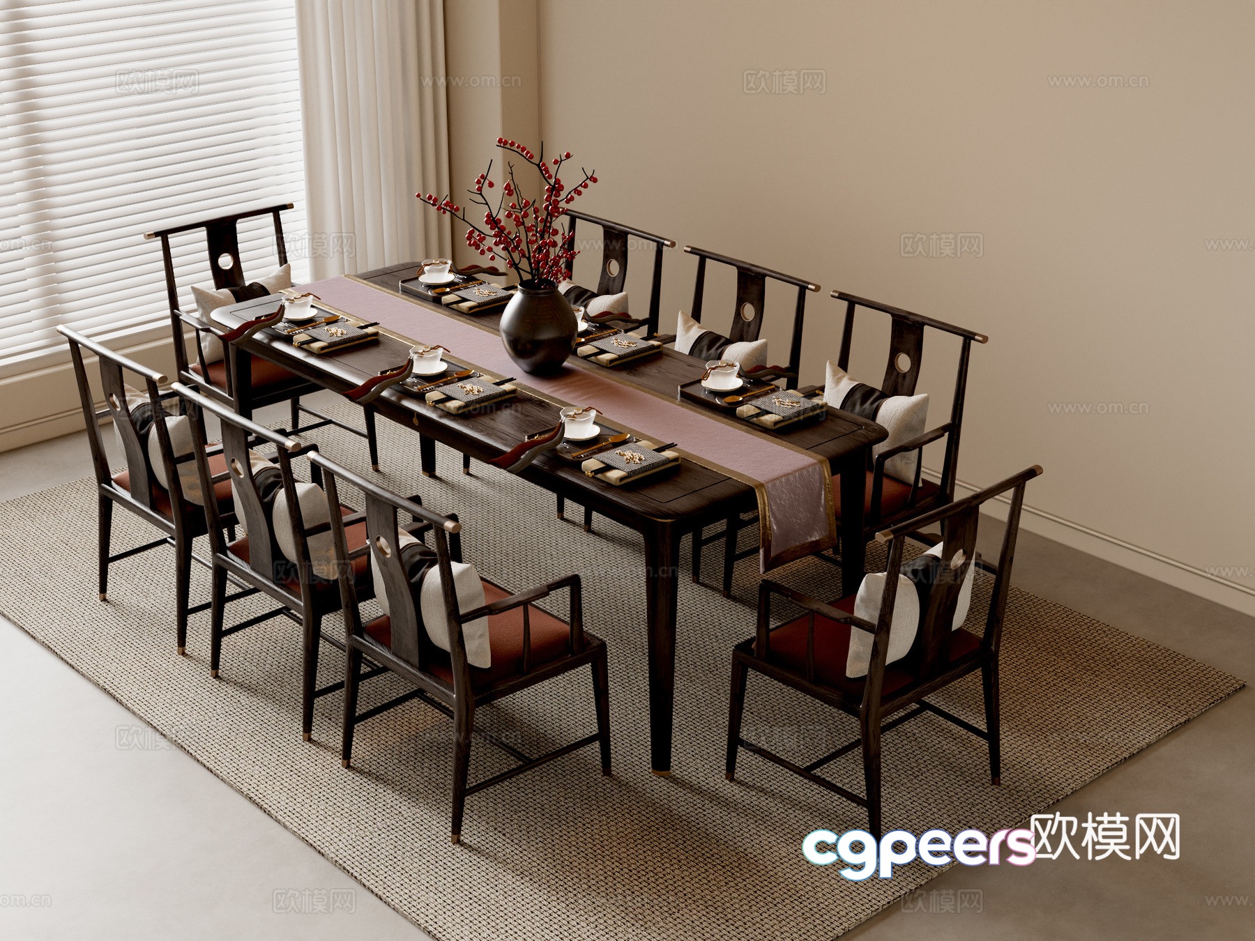 New Chinese dining table and chairs 3d model New Chinese dining table and chairs 3d model