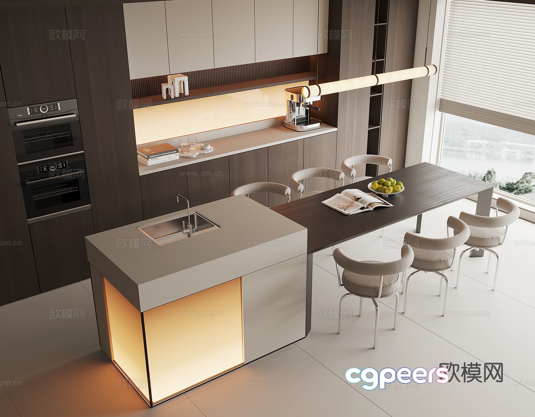 Modern island dining table and chairs water bar 3D model Modern island dining table and chairs water bar 3D model