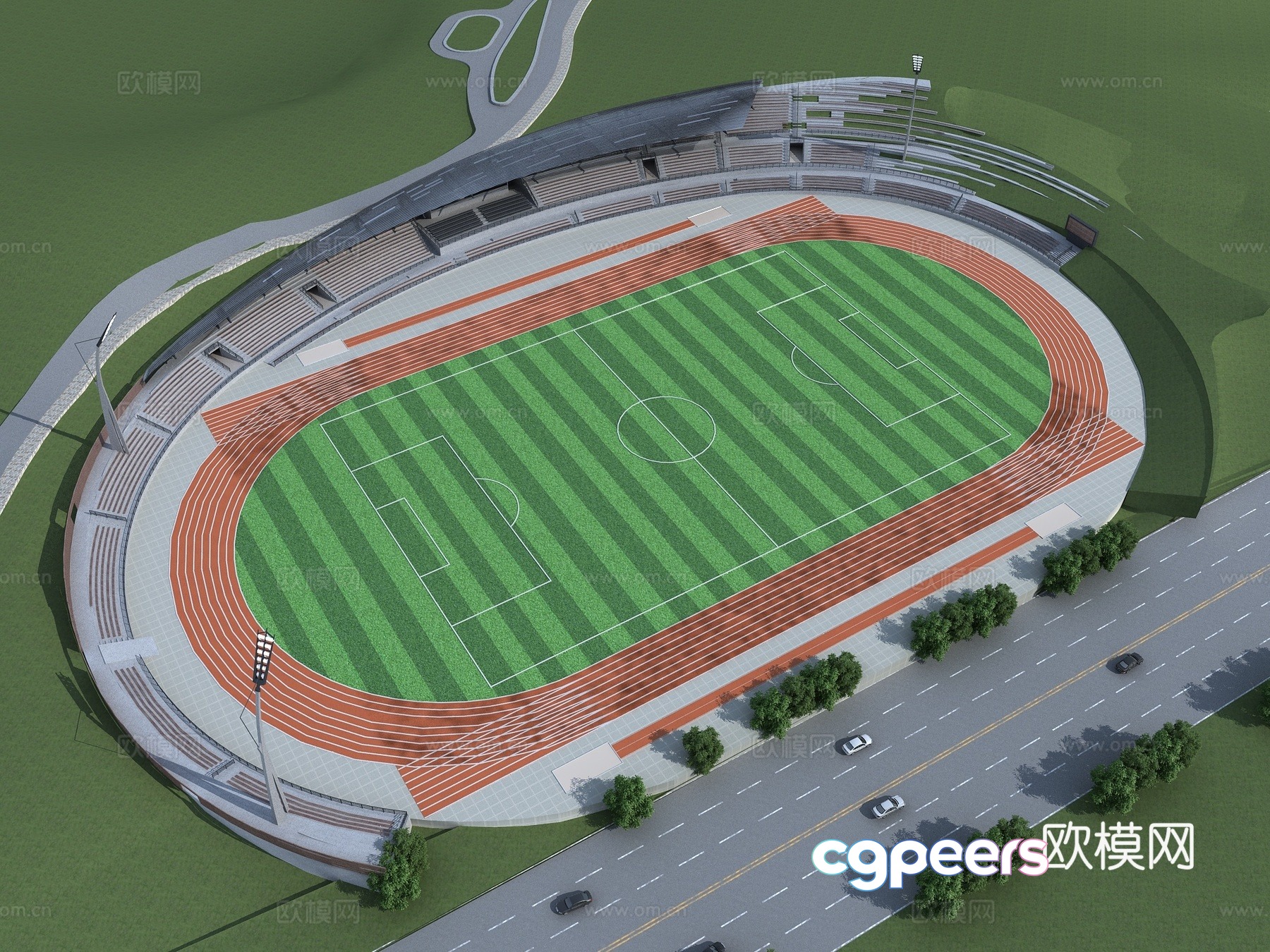 Track and field stadium aerial view 3d model Track and field stadium aerial view 3d model