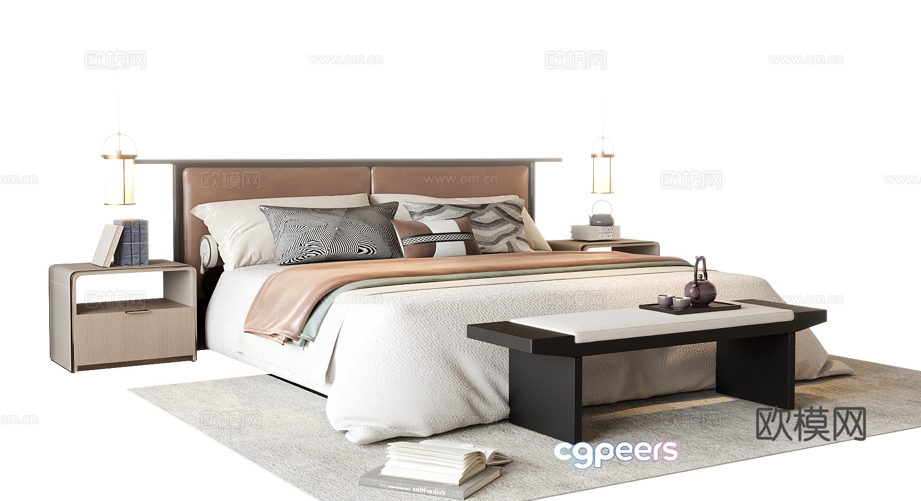 New Chinese style double bed 3d model New Chinese style double bed 3d model