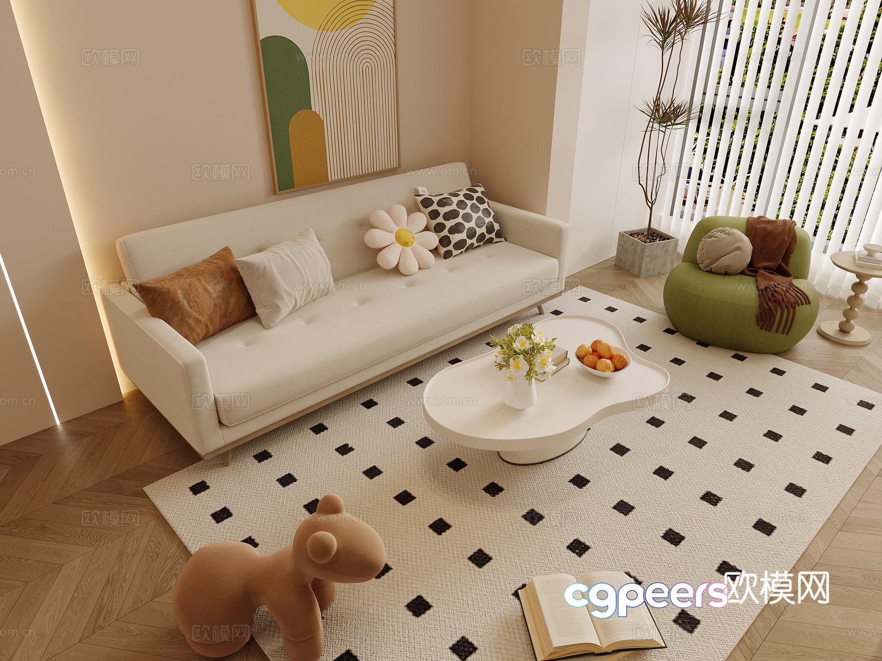 Cream style sofa modular sofa 3d model Cream style sofa modular sofa 3d model