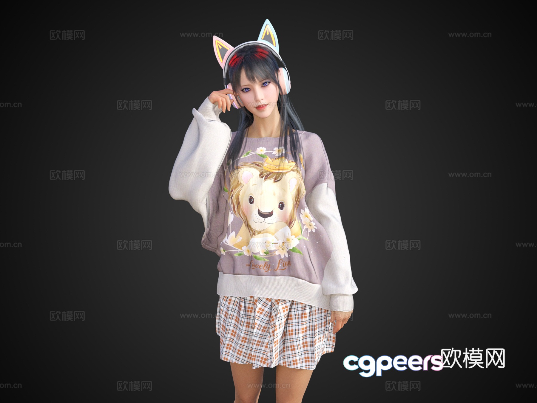 Cat-eared beauty e-sports anchor casual wear beauty woman character 3D model Cat-eared beauty e-sports anchor casual wear beauty woman character 3D model