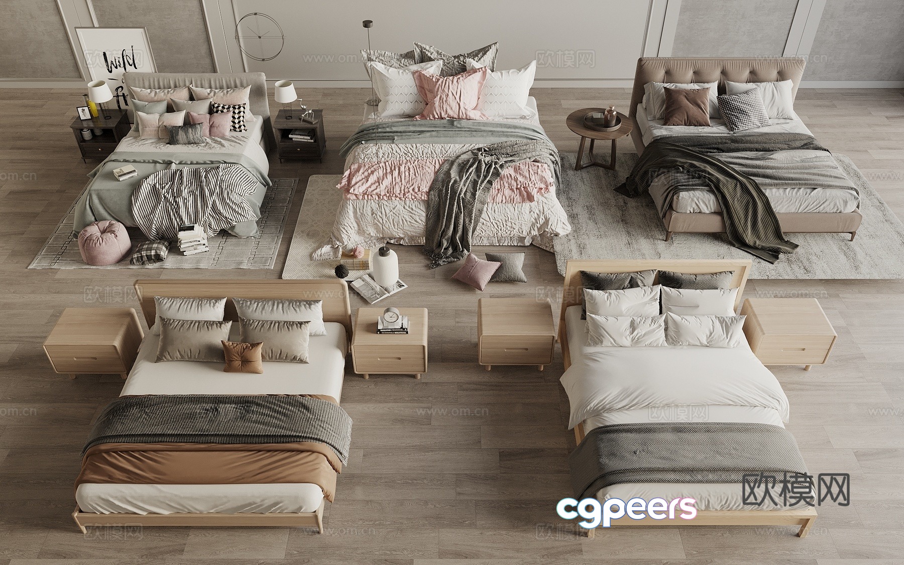 Log style double bed 3d model Log style double bed 3d model