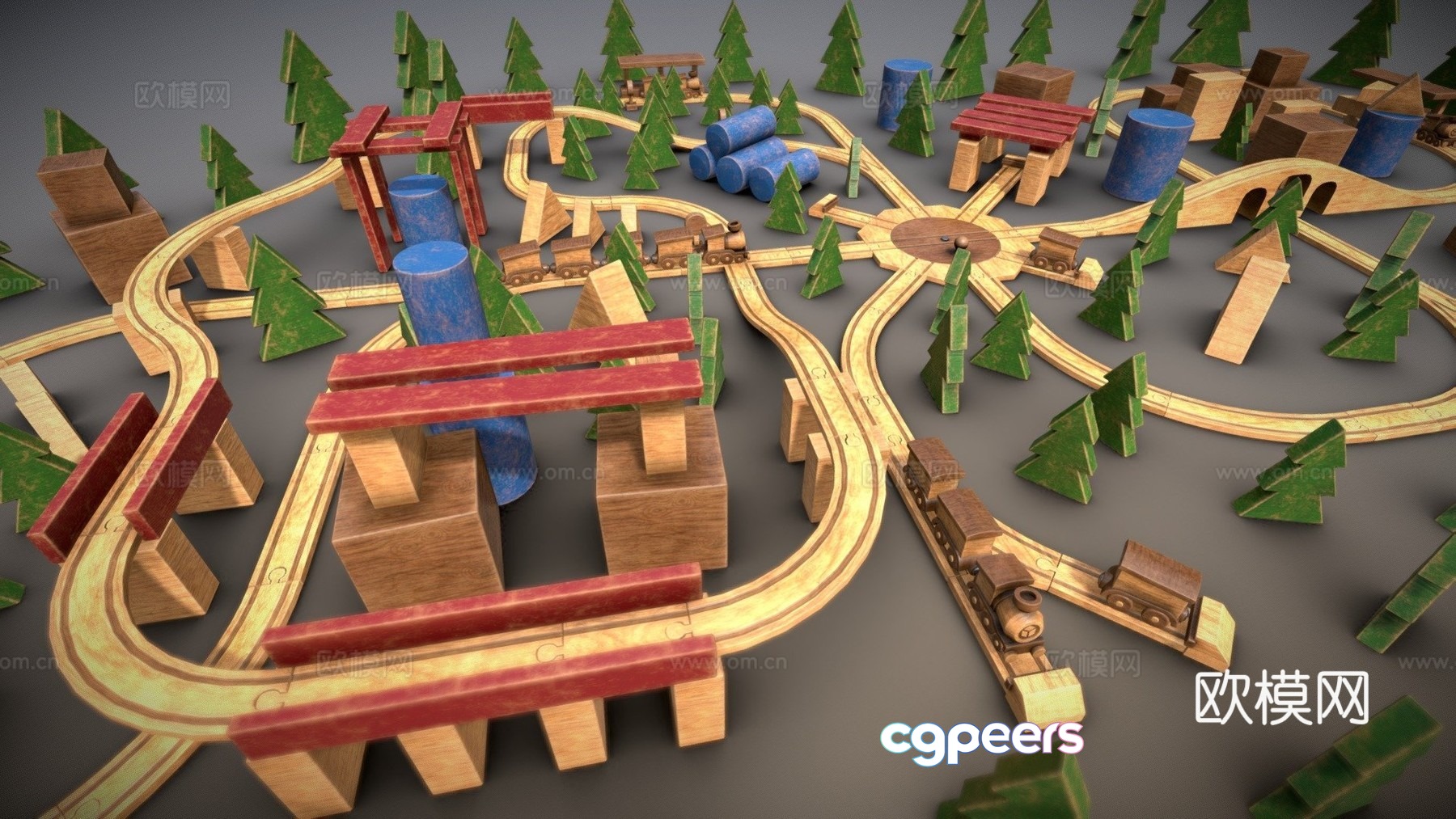 Train set toy 3d model Train set toy 3d model