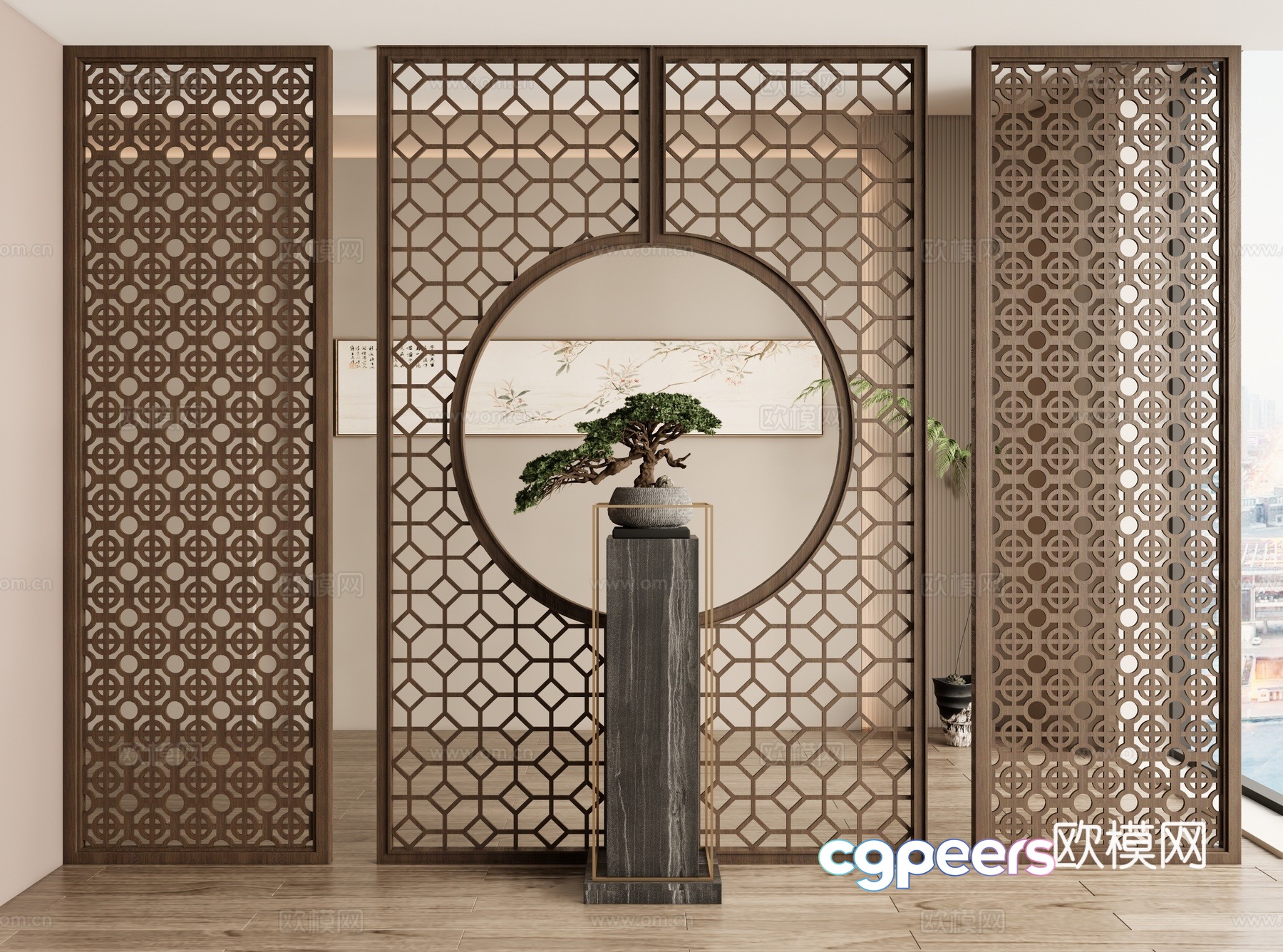 New Chinese style screen entrance screen lattice screen 3D model New Chinese style screen entrance screen lattice screen 3D model