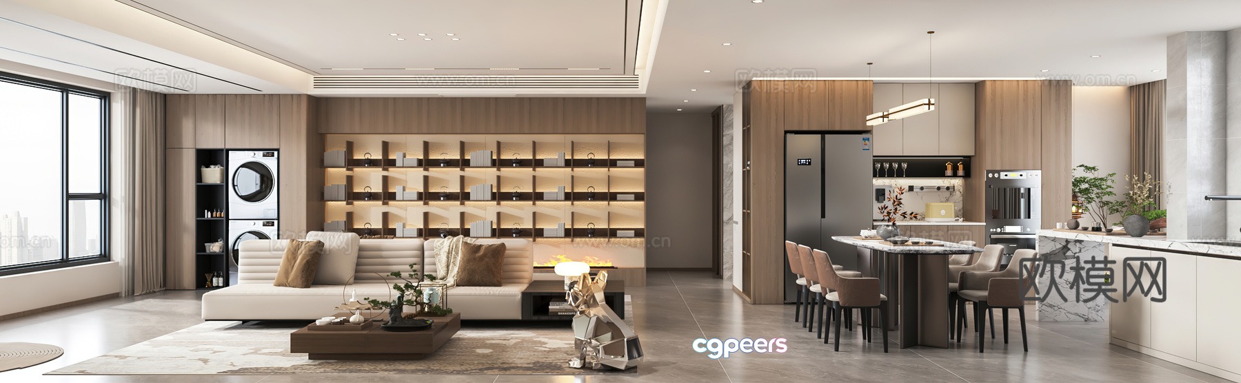 Modern living and dining room 3d model Modern living and dining room 3d model