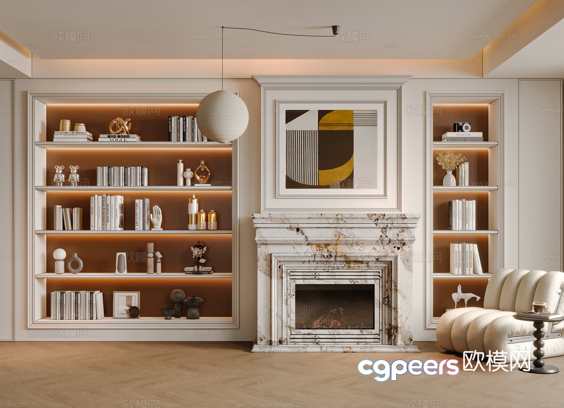 French bookcase fireplace 3d model French bookcase fireplace 3d model