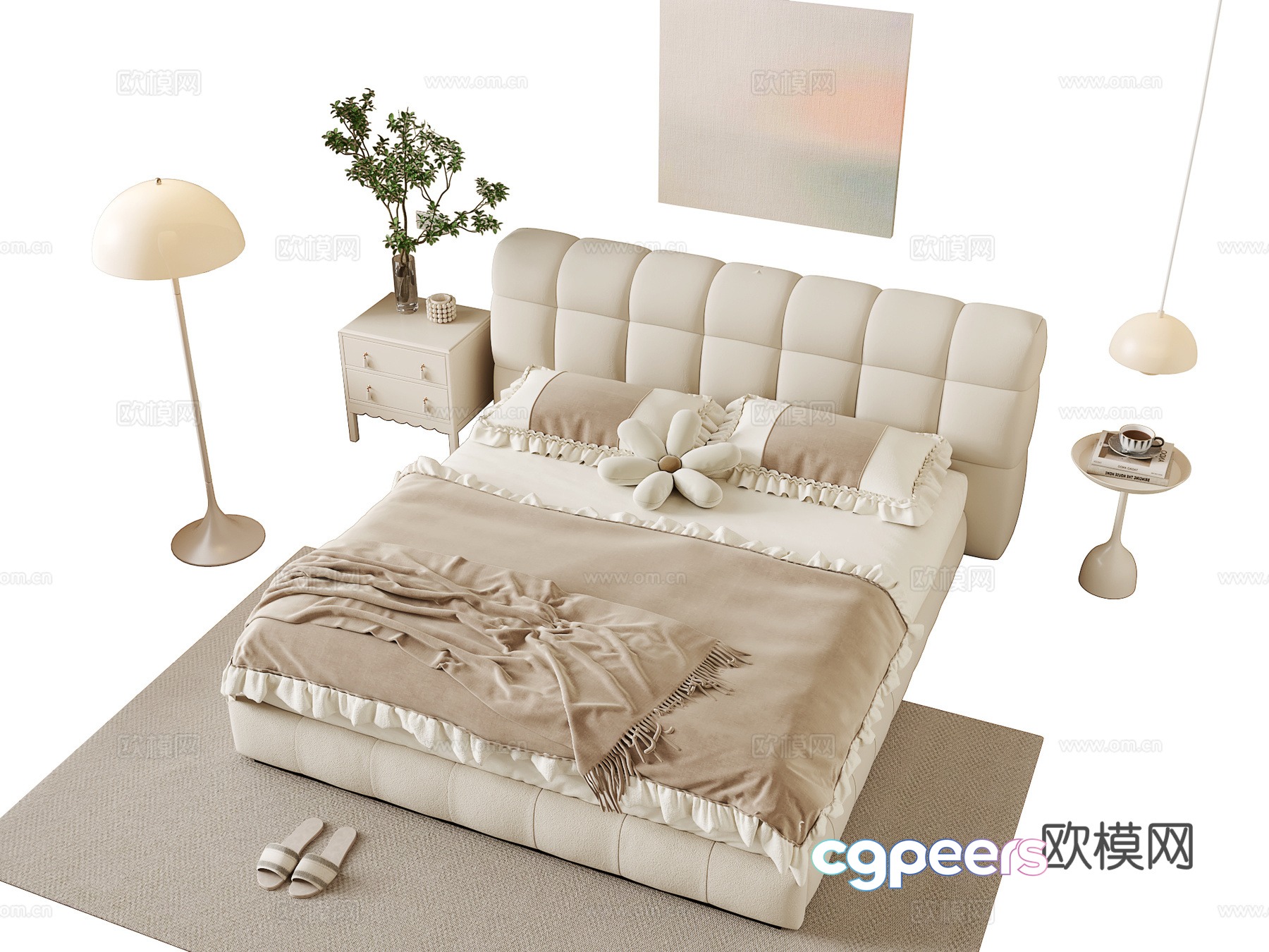 Creamy wind double bed 3D model Creamy wind double bed 3D model