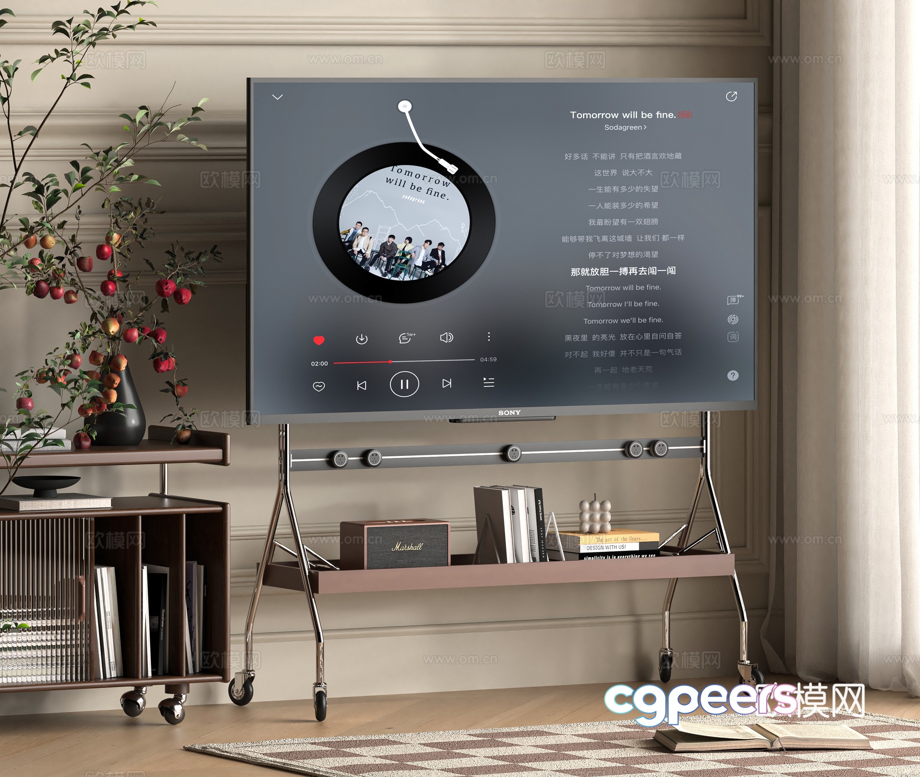 Modern mobile TV bracket TV 3D model Modern mobile TV bracket TV 3D model