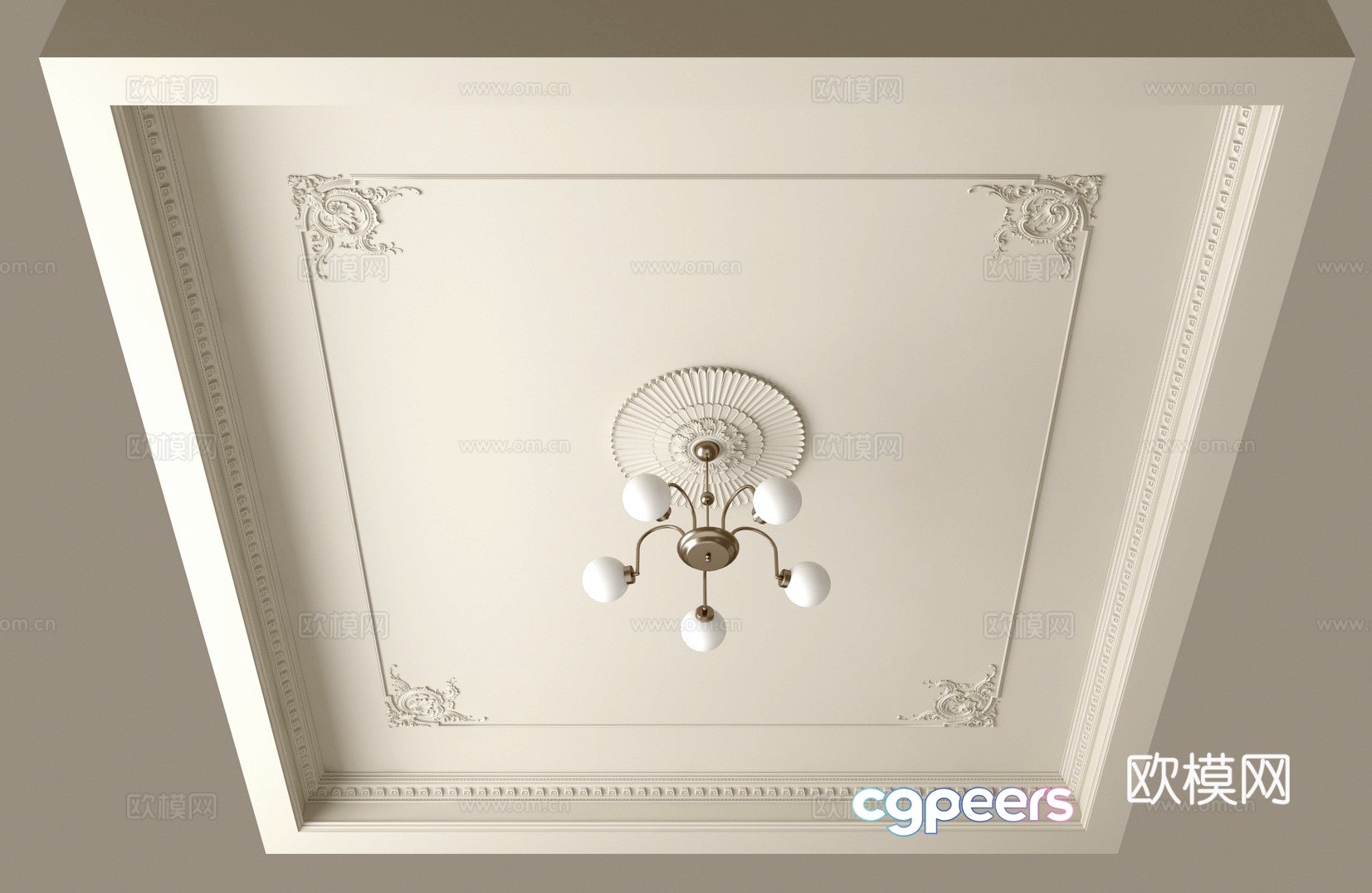 French ceiling line carved lantern plate 3D model French ceiling line carved lantern plate 3D model