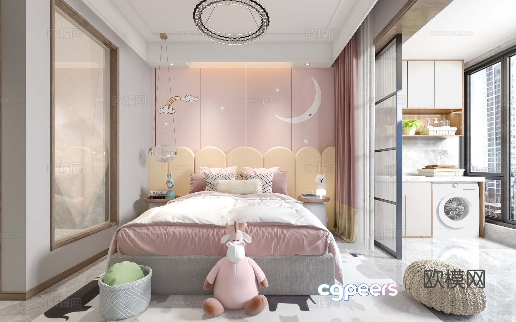 Modern children’s room daughter’s room 3d model with balcony Modern children’s room daughter’s room 3d model with balcony