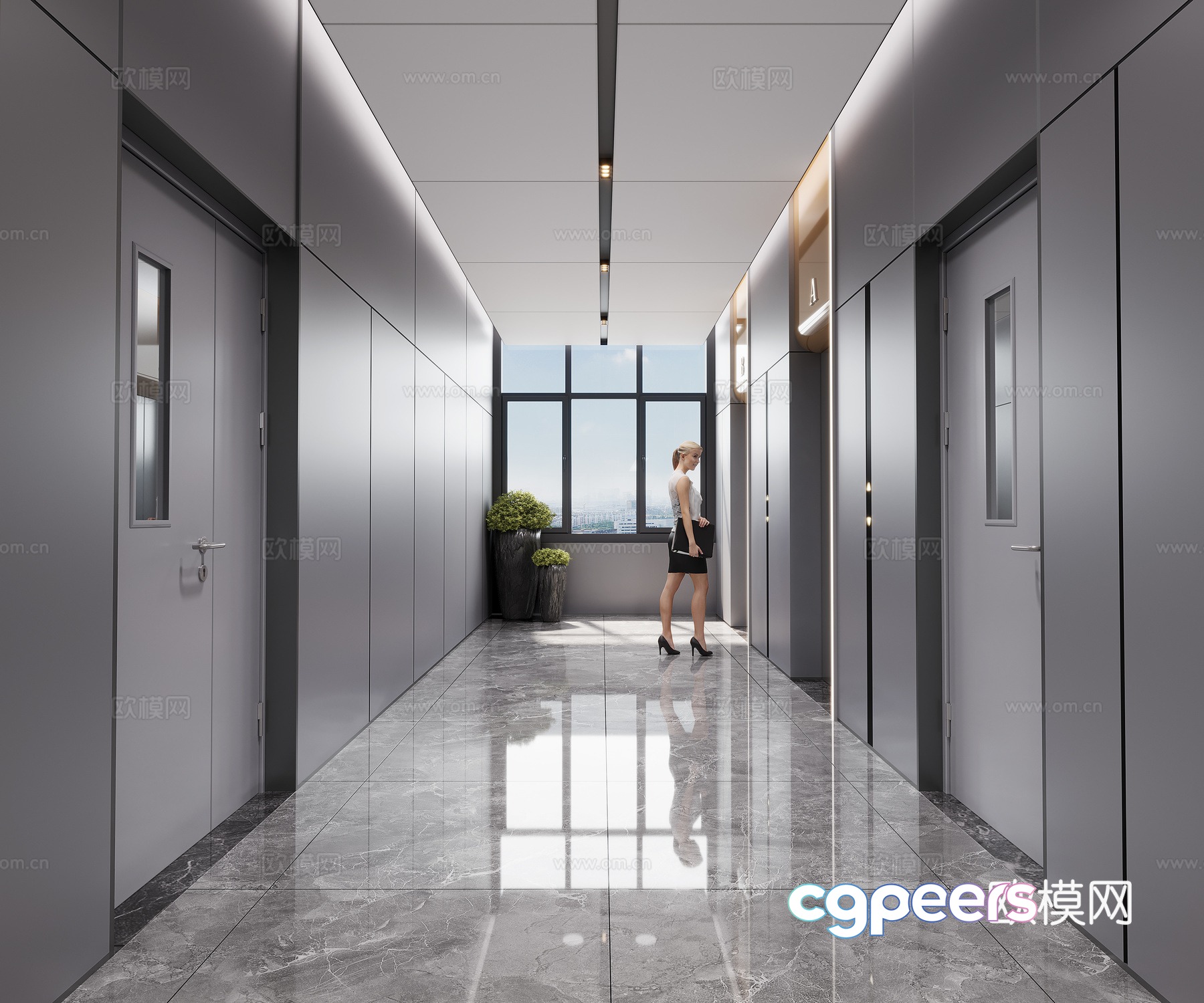 Modern office elevator room elevator hall 3D model Modern office elevator room elevator hall 3D model