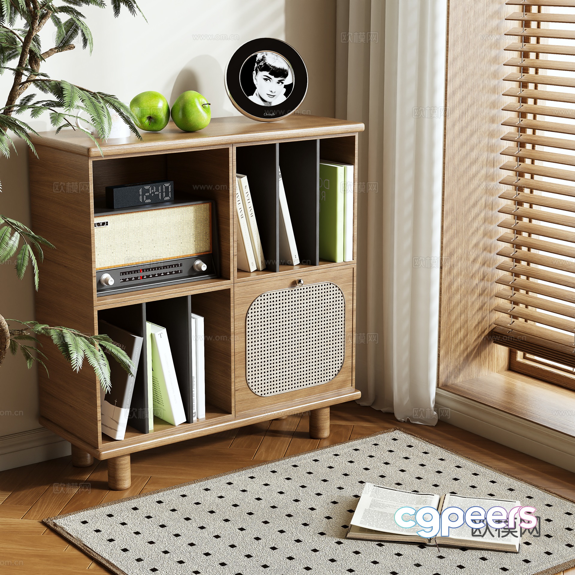 Log Wind Bookcase Low Cabinet 3D Model Log Wind Bookcase Low Cabinet 3D Model