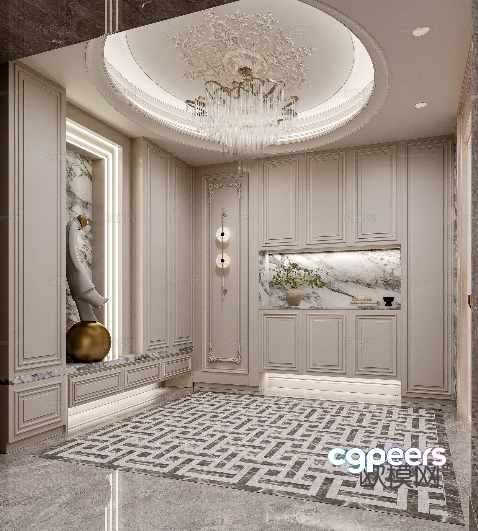 French entrance hall entrance 3D model French entrance hall entrance 3D model