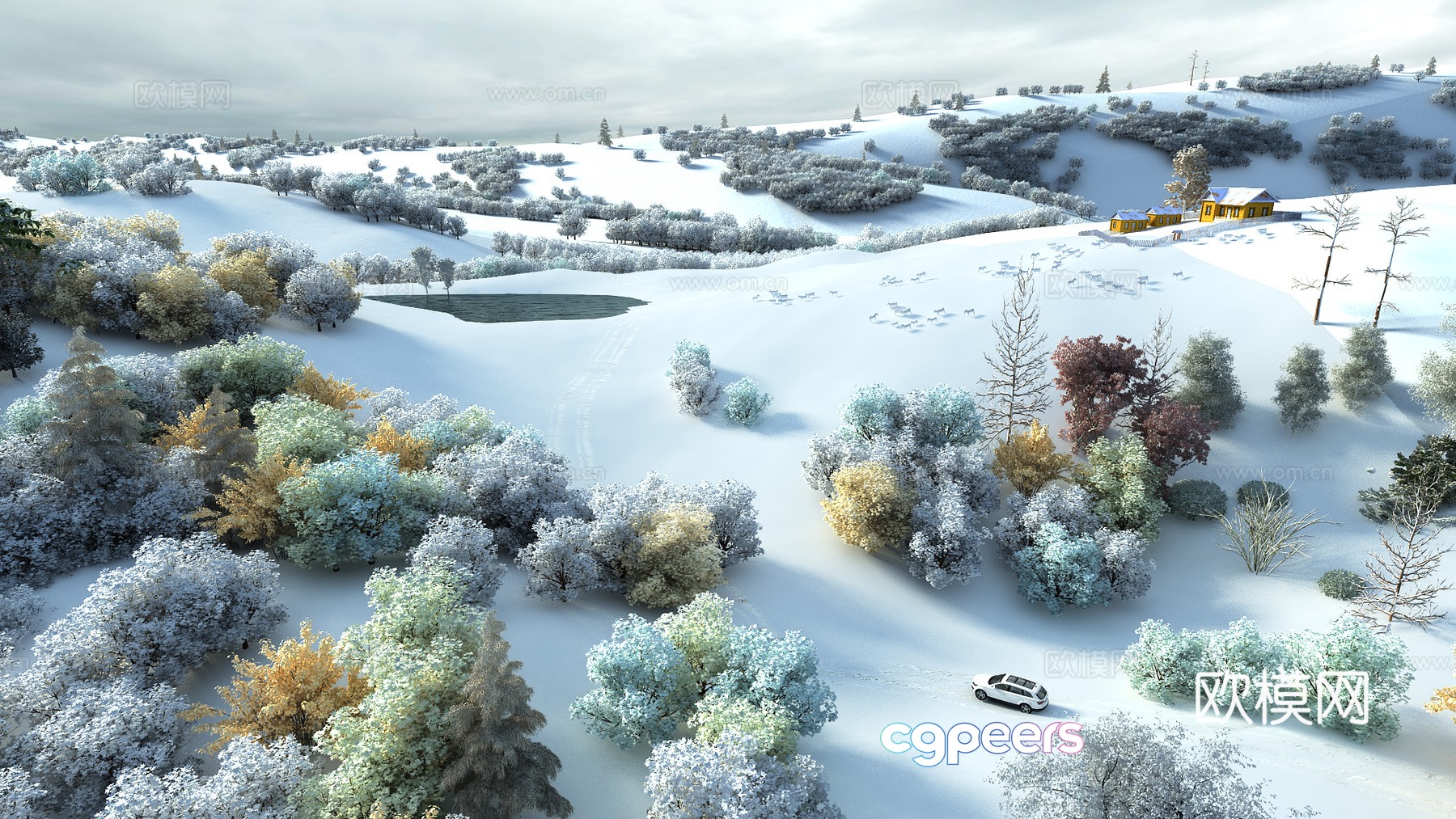 Modern mountain snow park 3d model Modern mountain snow park 3d model