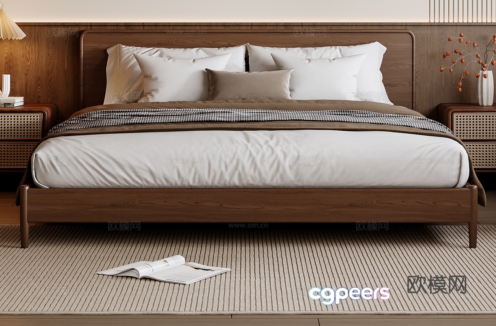Middle -aged wind double bed 3D model Middle -aged wind double bed 3D model
