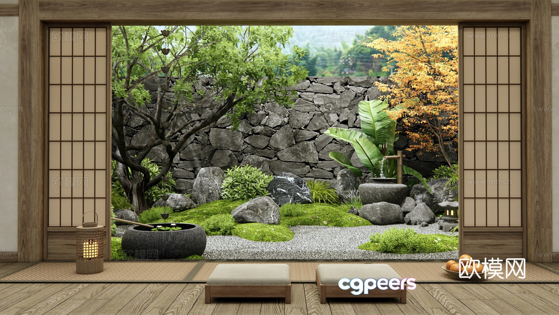 Japanese -style dry landscape garden landscape 3D model Japanese -style dry landscape garden landscape 3D model