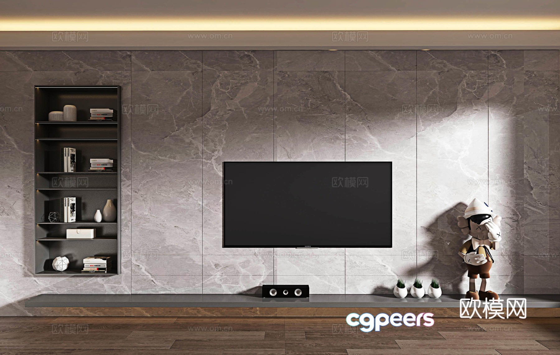 Modern marble TV background wall 3d model Modern marble TV background wall 3d model
