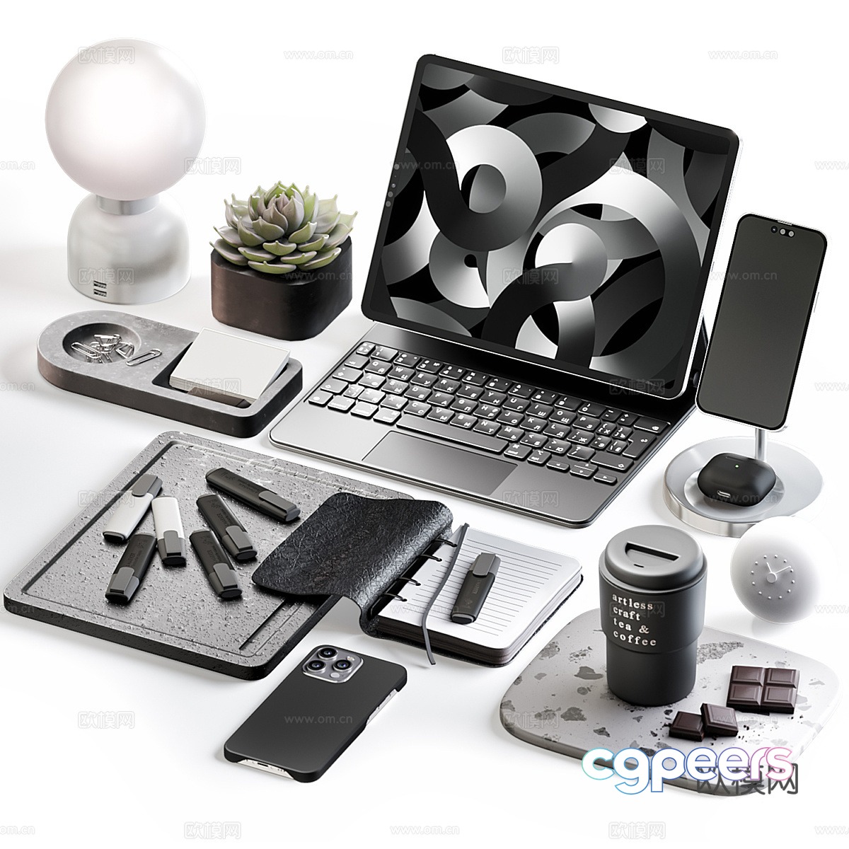 Modern tablet computer keyboard coffee cup 3D model Modern tablet computer keyboard coffee cup 3D model