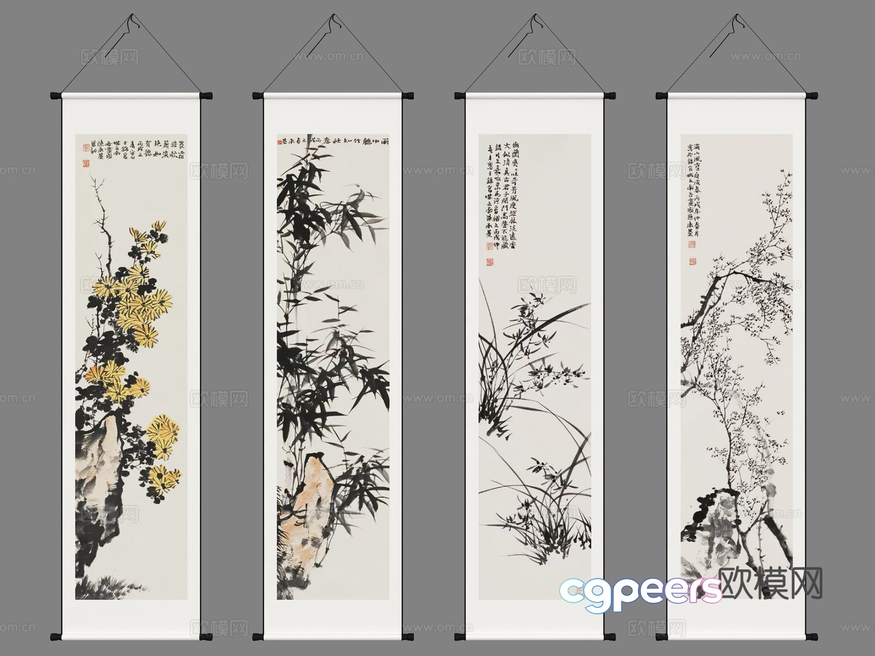 New Chinese style scroll calligraphy painting calligraphy and painting brush calligraphy and calligraphy 3D model New Chinese style scroll calligraphy painting calligraphy and painting brush calligraphy and calligraphy 3D model
