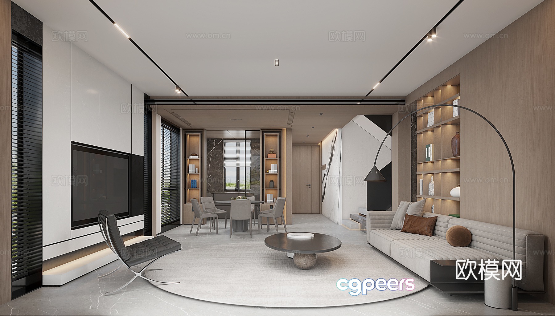 Modern living and dining room 3d model Modern living and dining room 3d model