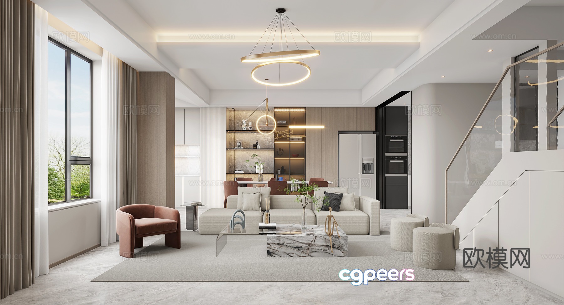 Modern living and dining room 3d model Modern living and dining room 3d model