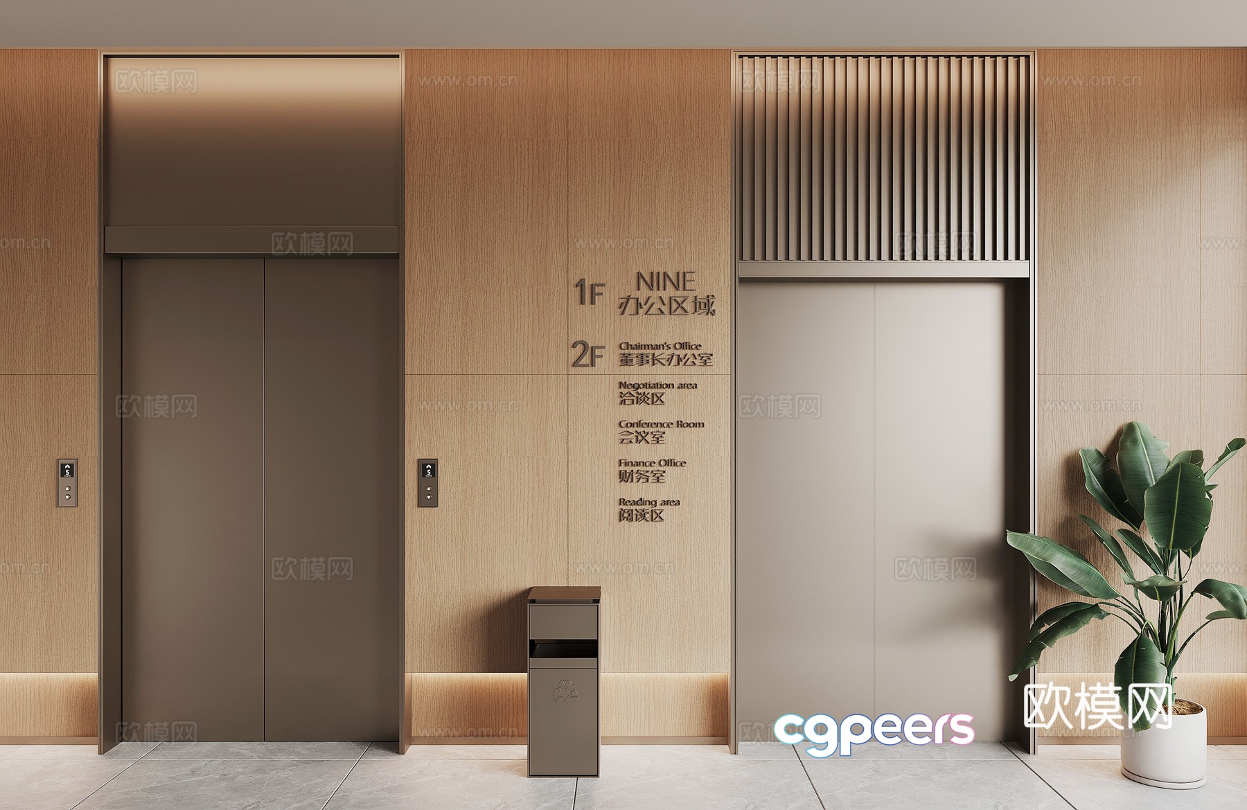 Modern elevator hall 3d model Modern elevator hall 3d model