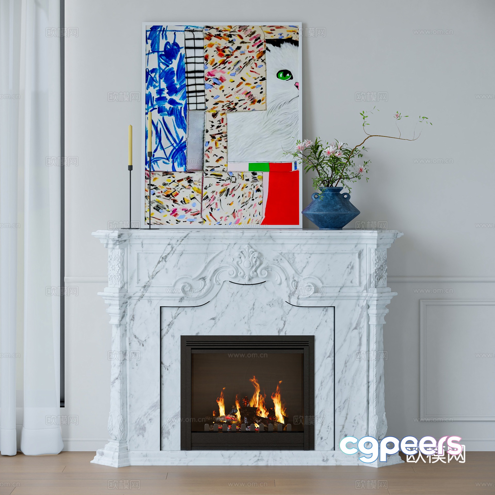 European marble fireplace stove 3d model European marble fireplace stove 3d model