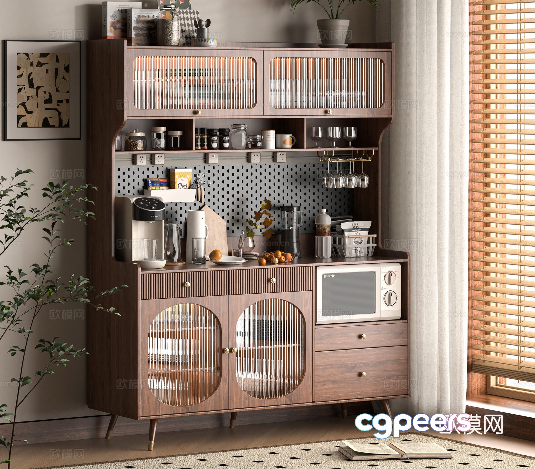 Middle -aged Wind Counter Cabinet 3D Model Middle -aged Wind Counter Cabinet 3D Model